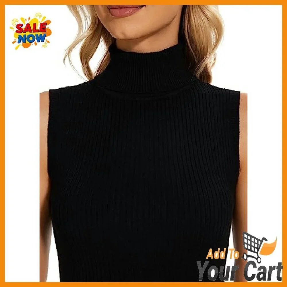 Sleeveless Turtleneck Vest Stretchy Knit Slim Fit Women's Top